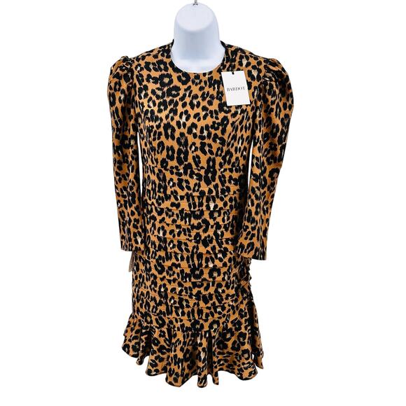 Bardot Animal Print Mini Dress Sz 4 Brown Leopard Party Stretchy Round Neck Zip - Picture 5 of 11
